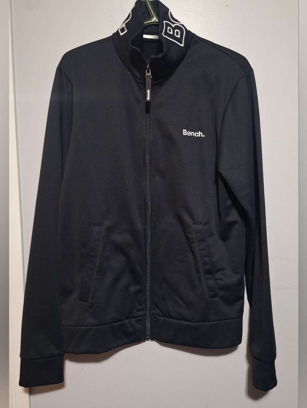 Lrg Mens Bench Black Lightweight Full-Zip Track Jacket with Logo Collar